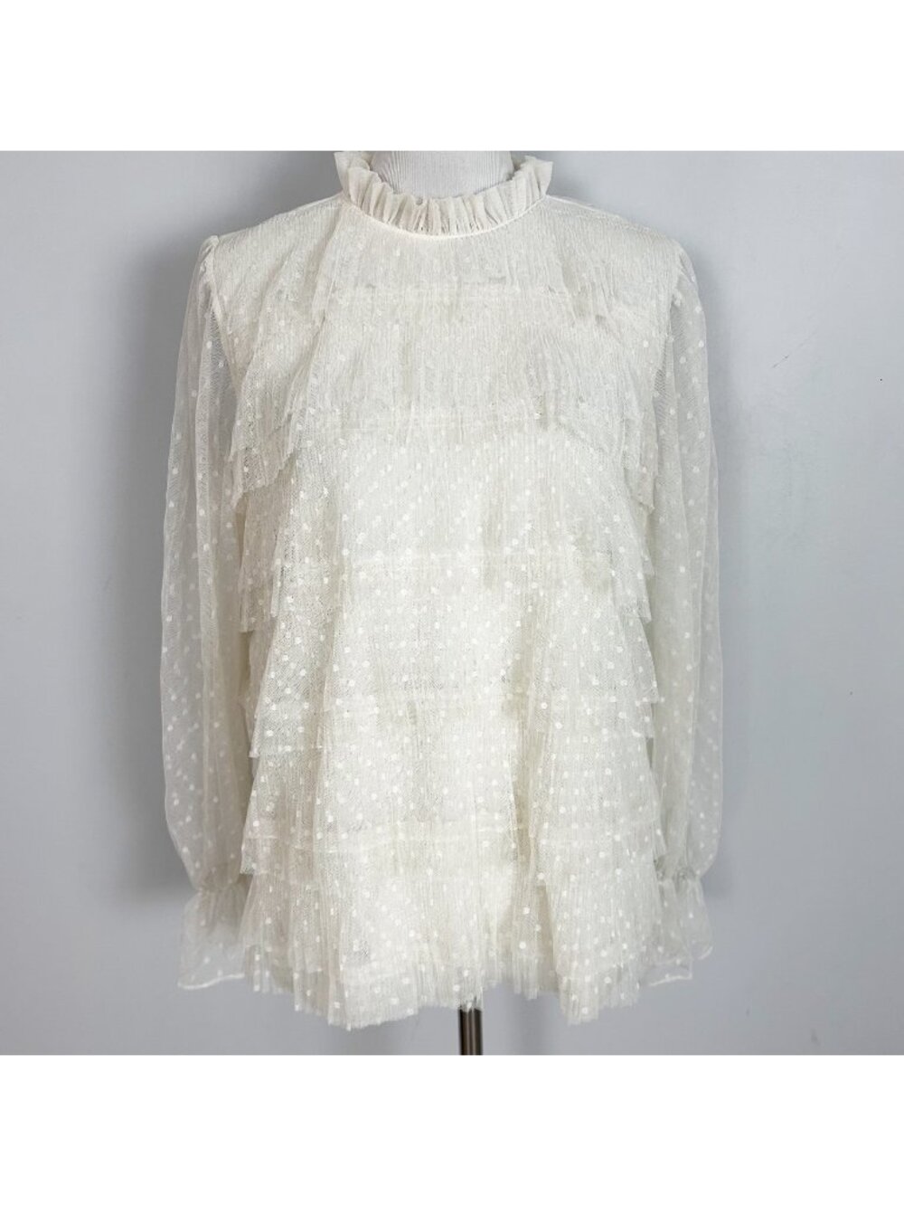 Express Ivory Tulle Ruffle Avant Garde Top Maximalist Polka‎ Dot Size XL Women's